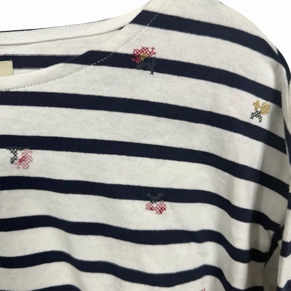 Madewell Sz S Navy Blue White Striped Cropped Top Cross Stitch Long Sleeve NWT - Image 5