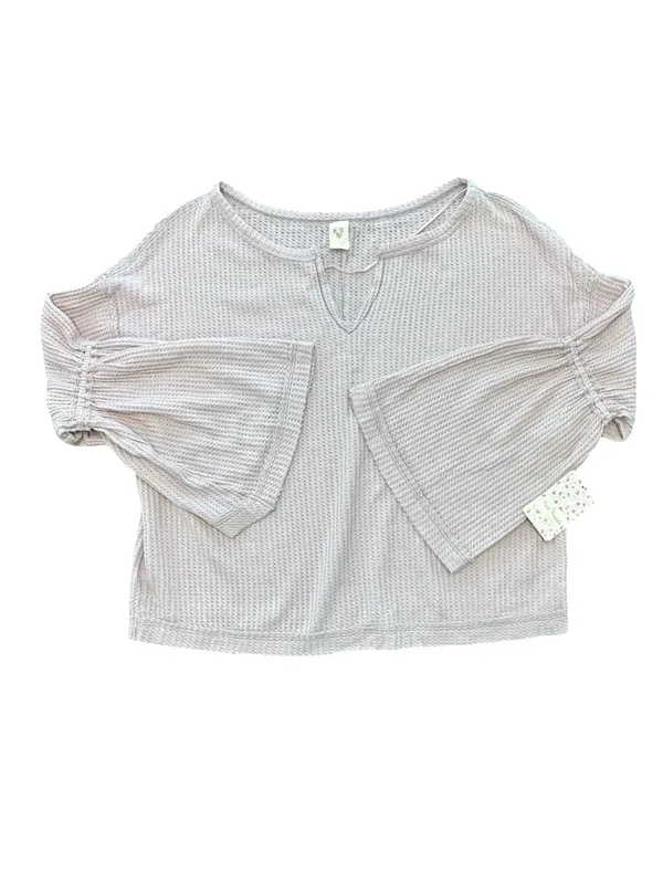 Free People Dahlia thermal boho raw hem relaxed oversized bell sleeve top NWT S - Image 4