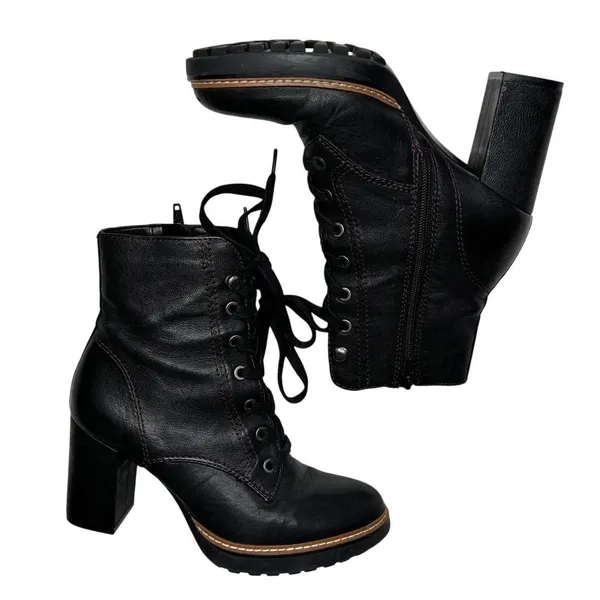 Naturalizer Callie Black Leather Lace Up Block Heel Boots 6.5 - Image 4