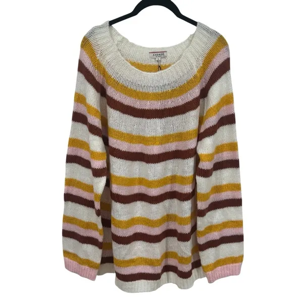 NEW Andree by Unit Striped Cozy Spring Knit Sweater‎ Artsy Garden Size 1X - Image 2