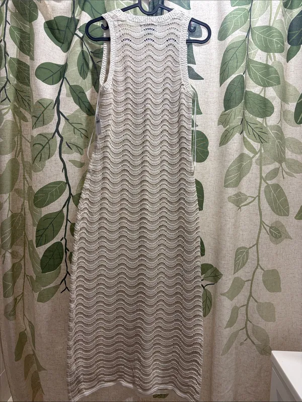Old Navy Cream Crochet Knit Sleeveless Midi Dress - Image 4