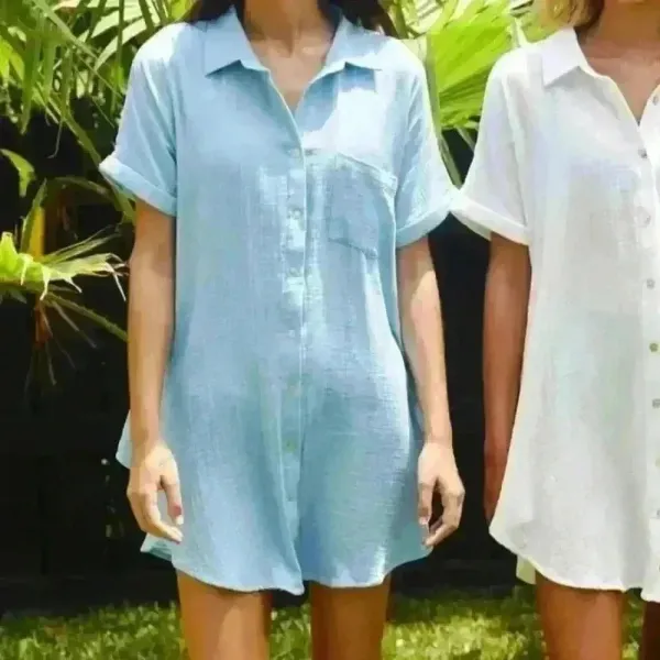 Citrine Swim Breaker Shirt‎ Dress Small Beach Coverup Blue Gauze Resort Beach - Image 3