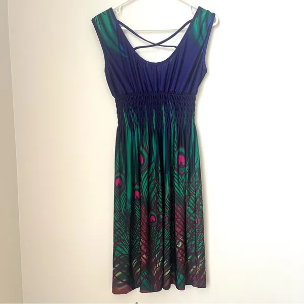 Raya Sun Sleeveless Dress Womens Size Medium Blue Green Turquoise Peacock - Image 5