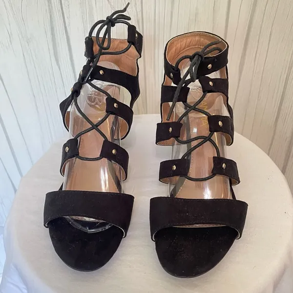 ANNA Black Lace-Up‎ Wedges, Size 9.5 - Image 2
