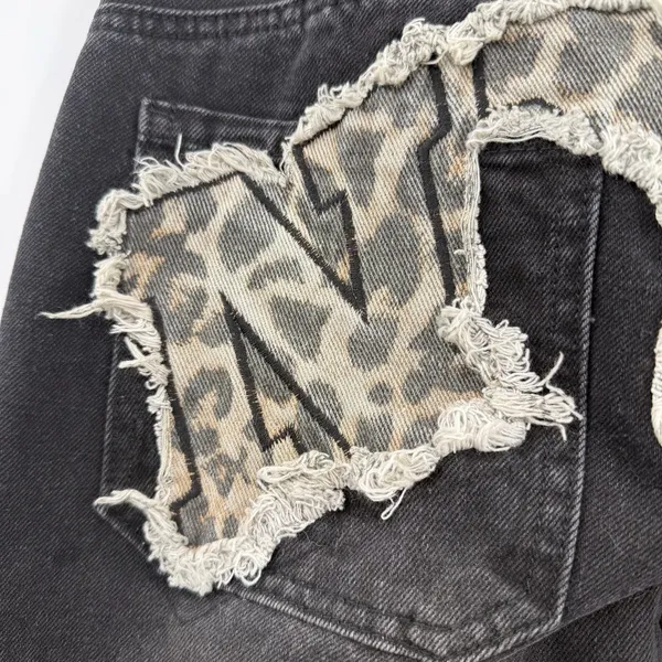 Disclosure NYC Leopard Patch Wide Leg Jeans 9/29 Black Y2K Distressed Baggy - Image 4