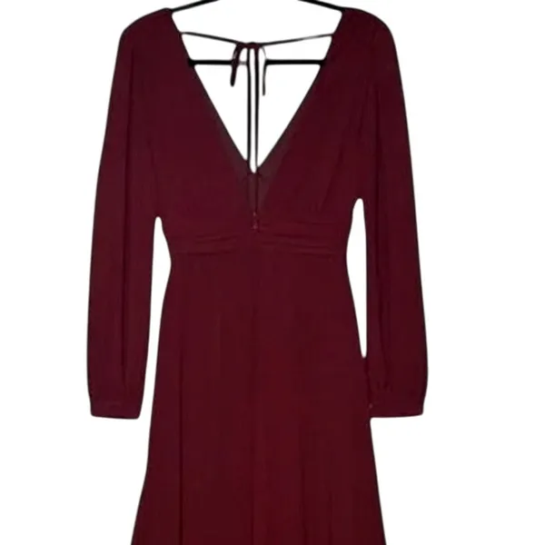 NWT Lulus Love You So Long Sleeve Openback Maxi Dress VNeck SideSlit S Burgundy - Image 7