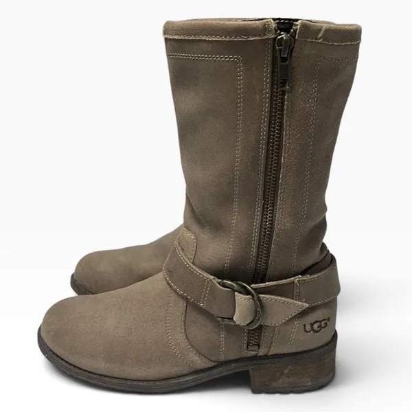 UGG Silva Suede Boots Moto Biker Zip Harness Tan Brown Taupe Women’s Size 6 - Image 3