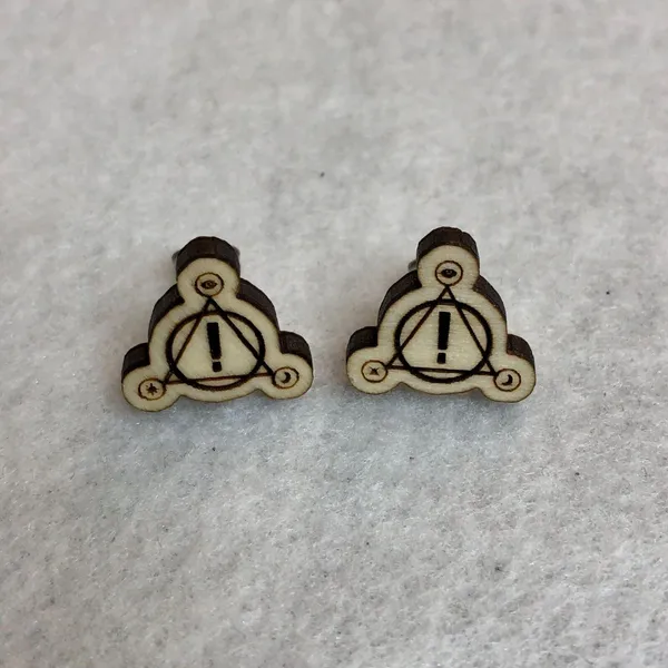 Panic at the Disco Logo Wood Stud Earrings Tan - Image 3