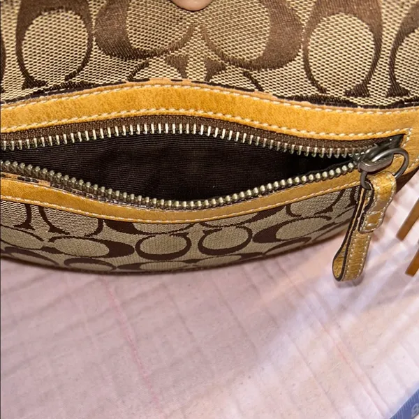 Coach Vintage Signature Canvas Monogram with Tan Leather Crossbody/Shoulder Bag - Image 9
