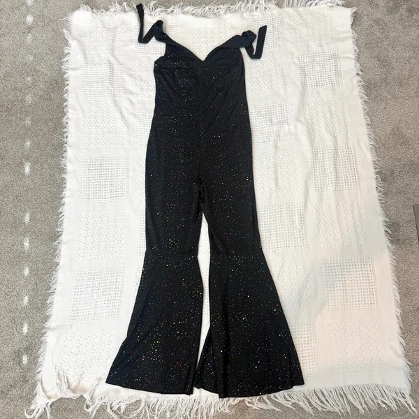 small rainbow glitter disco halter bell bottom costume jumpsuit P3 3521 - Image 8