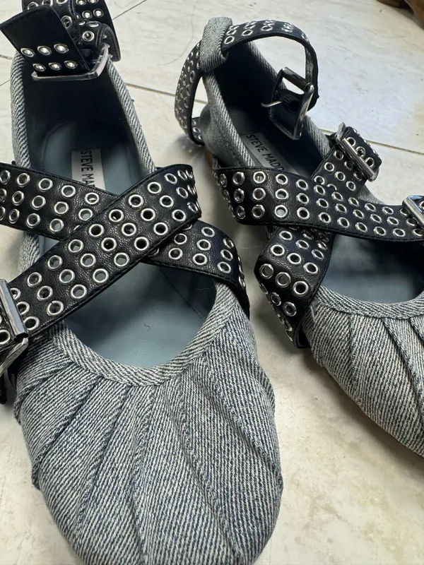 Steve Madden denim and black Mary Jane flats - Image 3