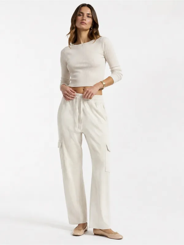 Zara Cream Cargo Sweatpants Women’s M Wide Leg Drawstring Utility Lounge Pants - Image 7