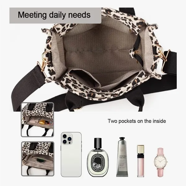Leopard Print Tote Bag with Black Accents - Image 3