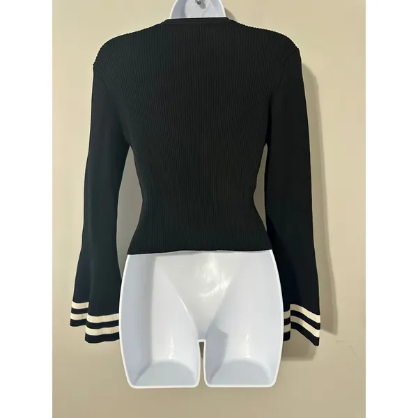 CAARA Black Ribbed‎ Knit Bell Sleeve Sweater Slightly Cropped Top Size S - Image 4