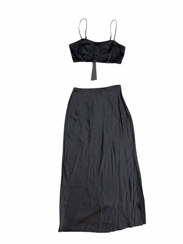 NWT House of Harlow 1960 Black Satin Crop Top Maxi Skirt 2 Piece Set Size Small - Image 5
