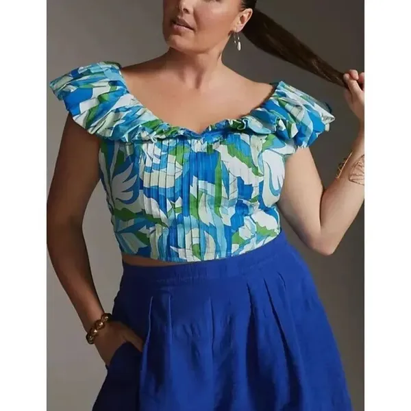 ✨Anthropologie Maeve Ruffle-Sleeve Cropped Sz Medium Blouse✨ - Image 3