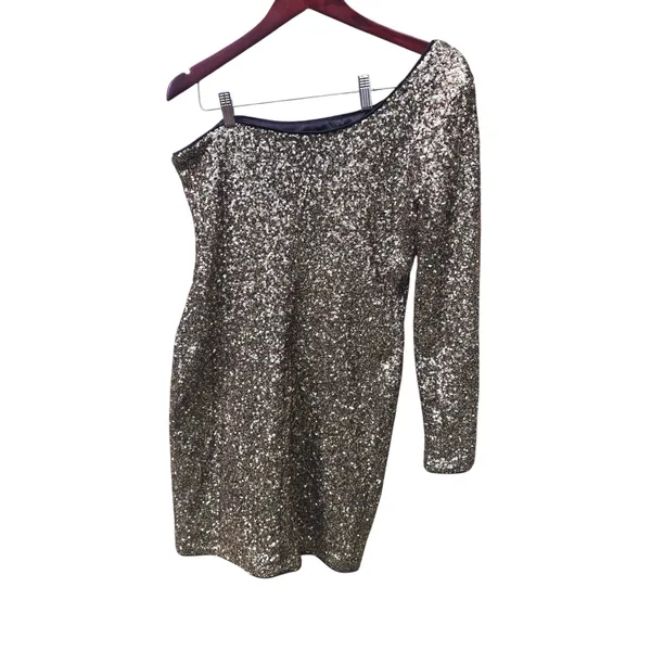 GB Sequin One Shoulder‎ Party Dress Cocktail Shimmer Golden Sparkle XL - Image 2
