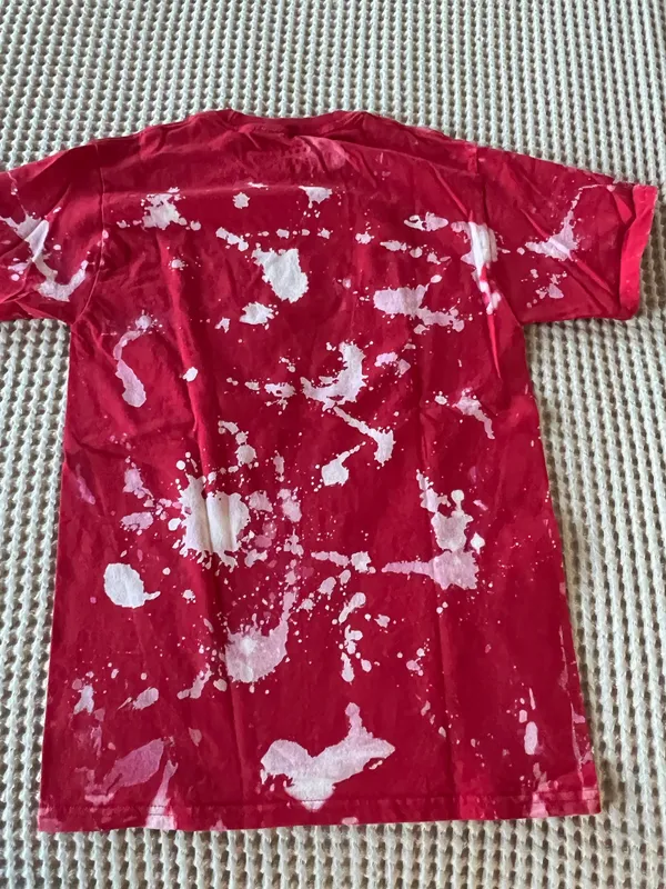Champion Sacred Heart Pioneers Football red tie-dye t-shirt with white splatter effect, size S #football #pioneers - Image 2