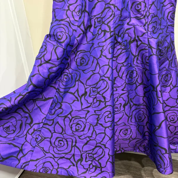 Marisa Baratelli Black Purple Floral Ruched Surplice‎ Mermaid Evening Gown 10 - Image 5