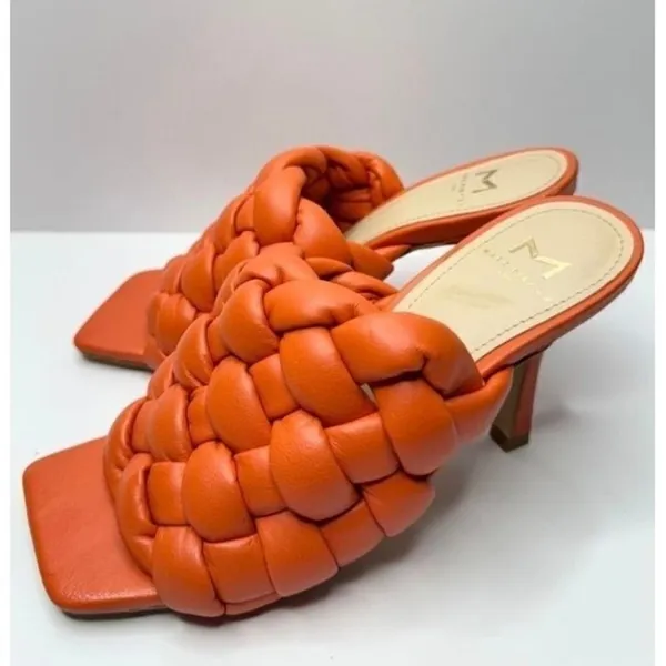 Marc Fisher LTD Dakina Orange Leather Woven Square Toe‎ Heel Mules Size 5.5 - Image 3