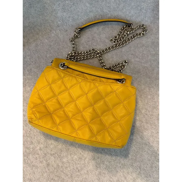 Kate Spade Yellow Quilted Leather Shoulder Bag Flap Chain Strap Crossbody Small - Image 9