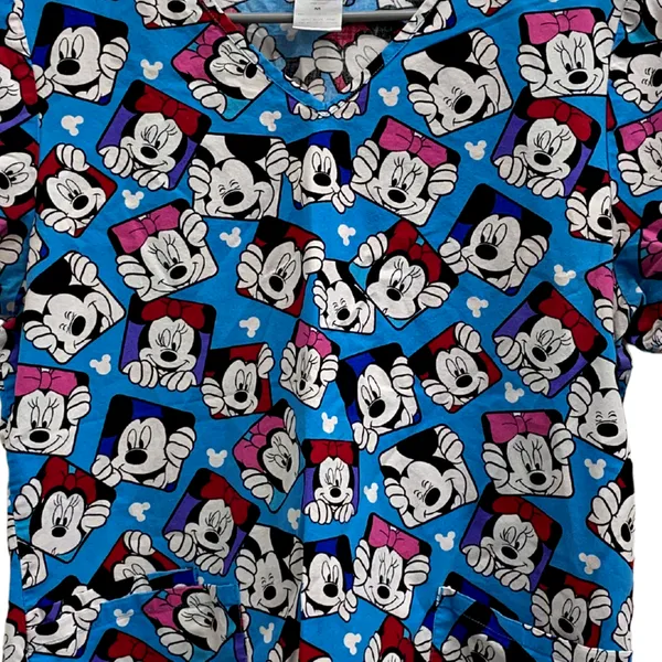 Disney Minnie Mouse Snapshots Blue Scrub Top MED Character Peds - Image 2