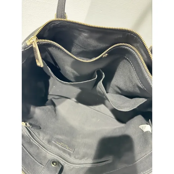 Marc Jacobs Commuter Leather Shoulder Tote Bag Black‎ Gold-Tone Logo Pockets F - Image 4