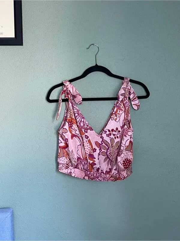 Free People Intimately Free Weekend in Montauk Crop Top Size M Blush Pink Combo - Image 3