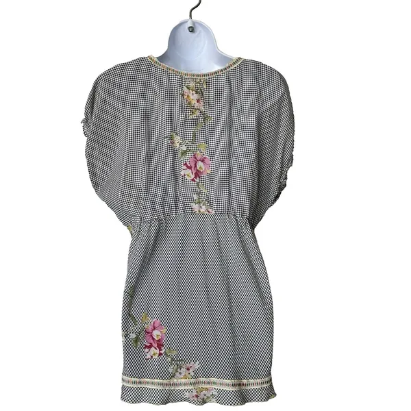 Johnny Was Silk Tunic M floral Embroidered Gathered Waist blouse lightweight - Image 2