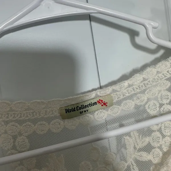 Vivid Collection Ivory Lace Top OS Hippie Romantic Sheer Floral Festival Fairy - Image 5