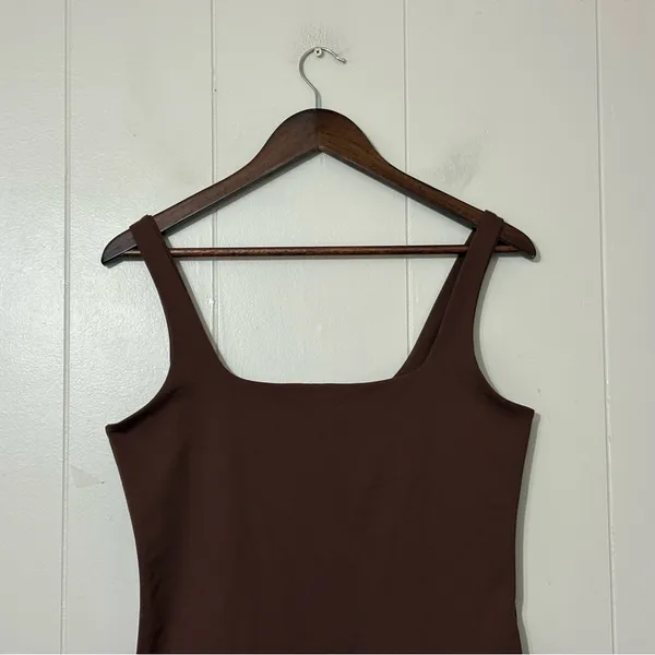 Abercrombie & Fitch Soft A&F Brown Square Neck Bodysuit Size L Stretch Fitted - Image 3