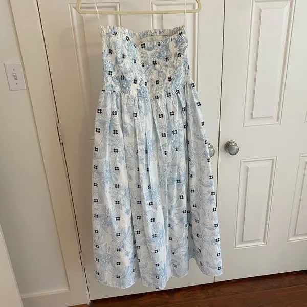 The Impeccable Pig Blue & White Floral Smocked Strapless Maxi Dress - Image 5