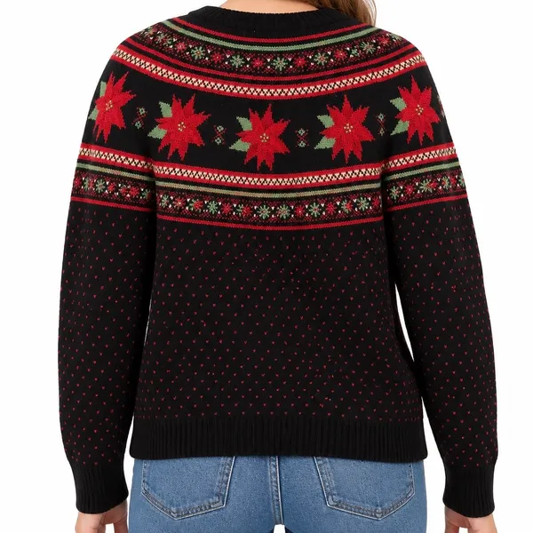 Vintage-Inspired Holiday Time Christmas Poinsettia Fair Isle Sweater XL 16-18 - Image 2