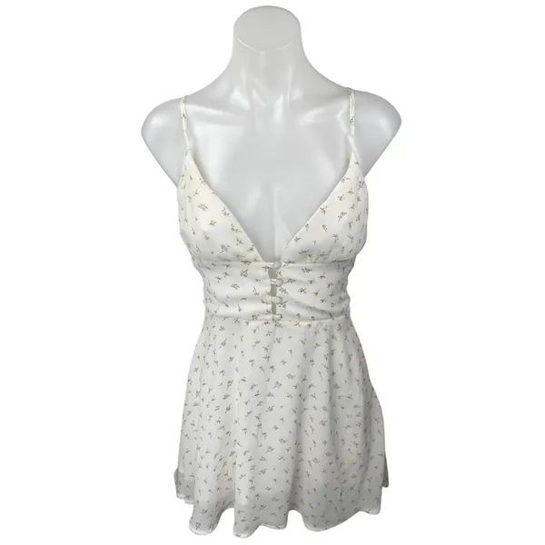 Princess Polly White Floral Sleeveless V Neck Button Front A Line Mini Dress 4 - Image 2