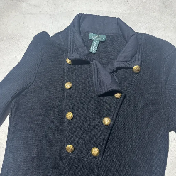 Ralph Lauren SZ S Black Cotton Sgt Peppers Nautical Crest Pullover Sweater - Image 2