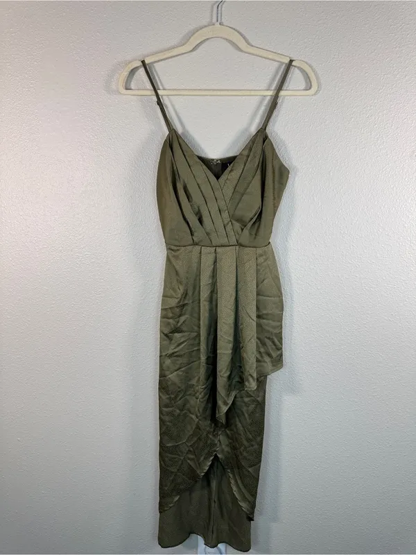 Lulus Green Ruffled Tiered Midi Dress Women S Casual Boho Girly Spaghetti Strap - Image 9