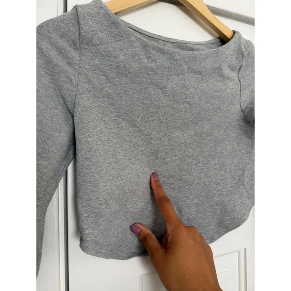 Free People FP Movement Heather Gray Open Back Long Sleeve Crop Top L - Image 3
