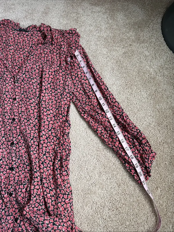 Zara Ditsy Floral Mini Shirt Dress Size Medium - Image 9