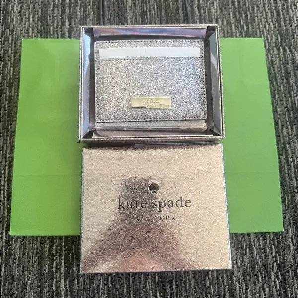 Kate Spade Card Holder Kenzie Metallic Saffiano Lunar NWT Bag Sparkle Silver - Image 2