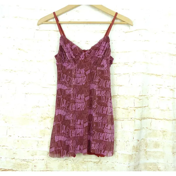 Urban Outfitters Love Mesh Tank Top Women S Pink Brown Sheer Cami Cut Hem Y2K - Image 7