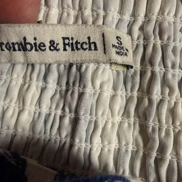Abercrombie & Fitch Blue Floral Linen Blend Smocked Crop Top Womens Small Toile - Image 7