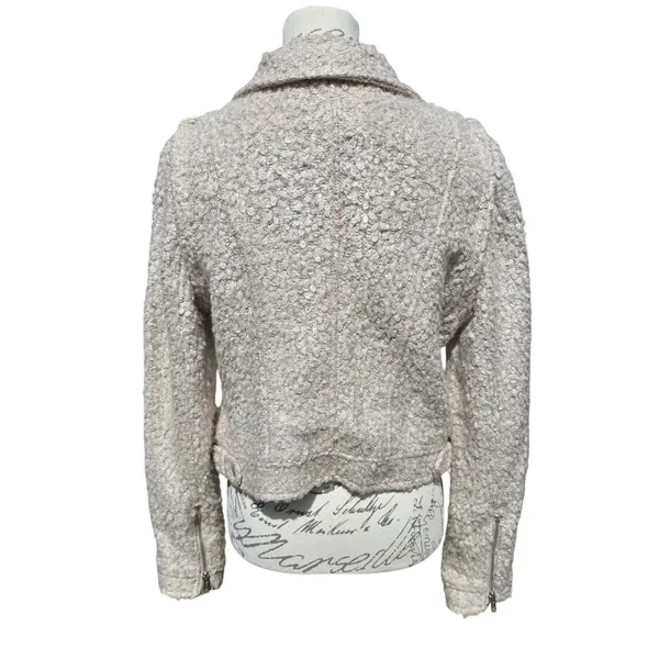 Anthropologie Elevenses Boucle Moto Jacket Textured‎ Ivory Cream Size Medium - Image 6