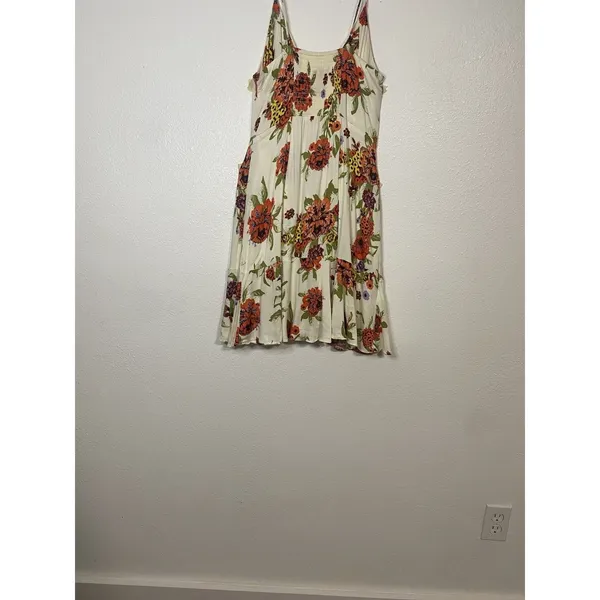 Free People Floral Ruched Ruffle Sleeveless Mini Sundress Ivory Multi Size M - Image 9