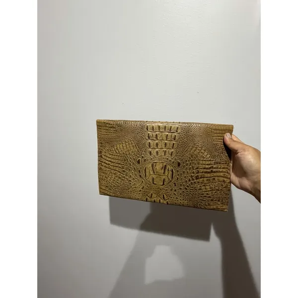 Vintage y2k J J Winters Croc Leather Bag Pouch Case Clutch Tan Brown P - Image 4