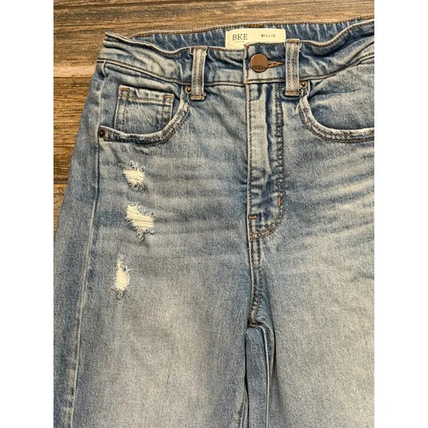 BKE Billie Slim Fit High Rise Horseshoe Barrel Jeans Light Wash Distressed 22x28 - Image 11