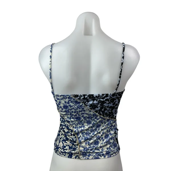 MNG Mango Womens Floral Blue Sleeveless Patchwork Cami Camisole Tank Top Size S - Image 4