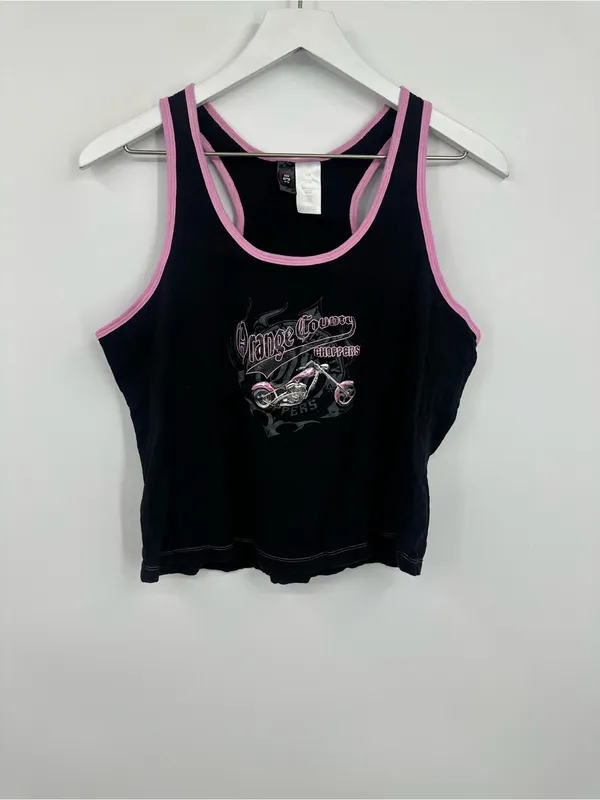American Vintage Vintage Y2K Black And Pink Orange County Choppers Tank Top Streetwear - Image 8