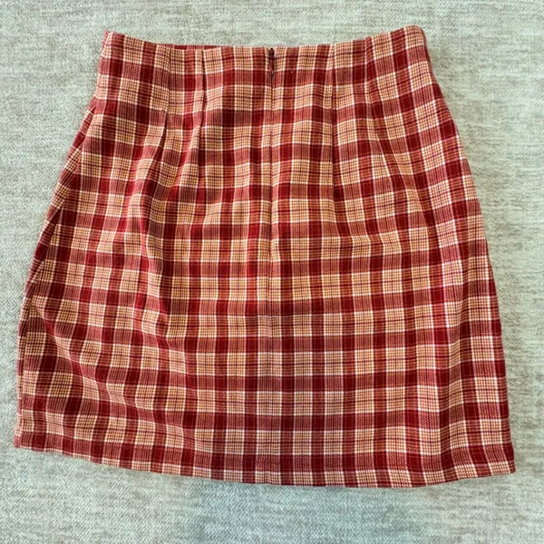 Brandy‎ Melville Mini Skirt Plaid Red Orange Casual Party Size XS-S Stretch - Image 8