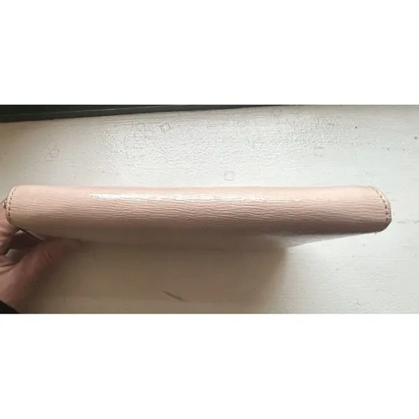 Kate Spade Bow Zip Around Wallet Blush Pink Hatched Leather Clutch Gold Tone - Image 13