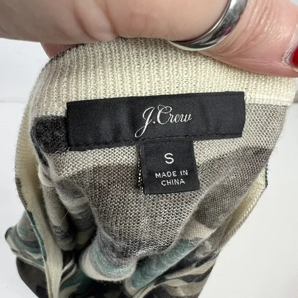 J.Crew S Sweater Merino Wool Camo Crewneck K1279 Green Brown Long Sleeve Raglan - Image 4